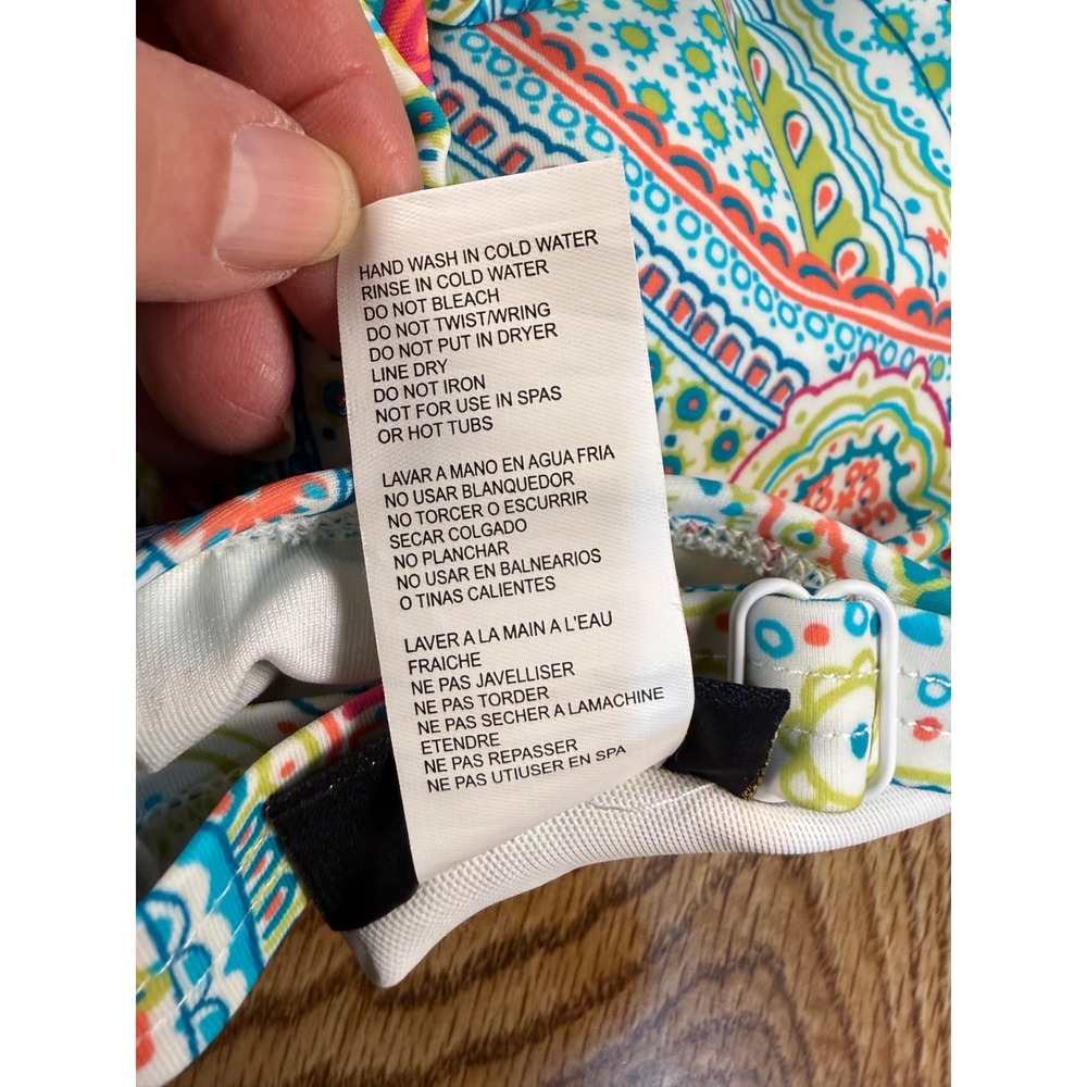 Roxanne Paisley One Piece Swimdress Size 14 38DD Blue Pink Multi Color Tie Side - Picture 8 of 9